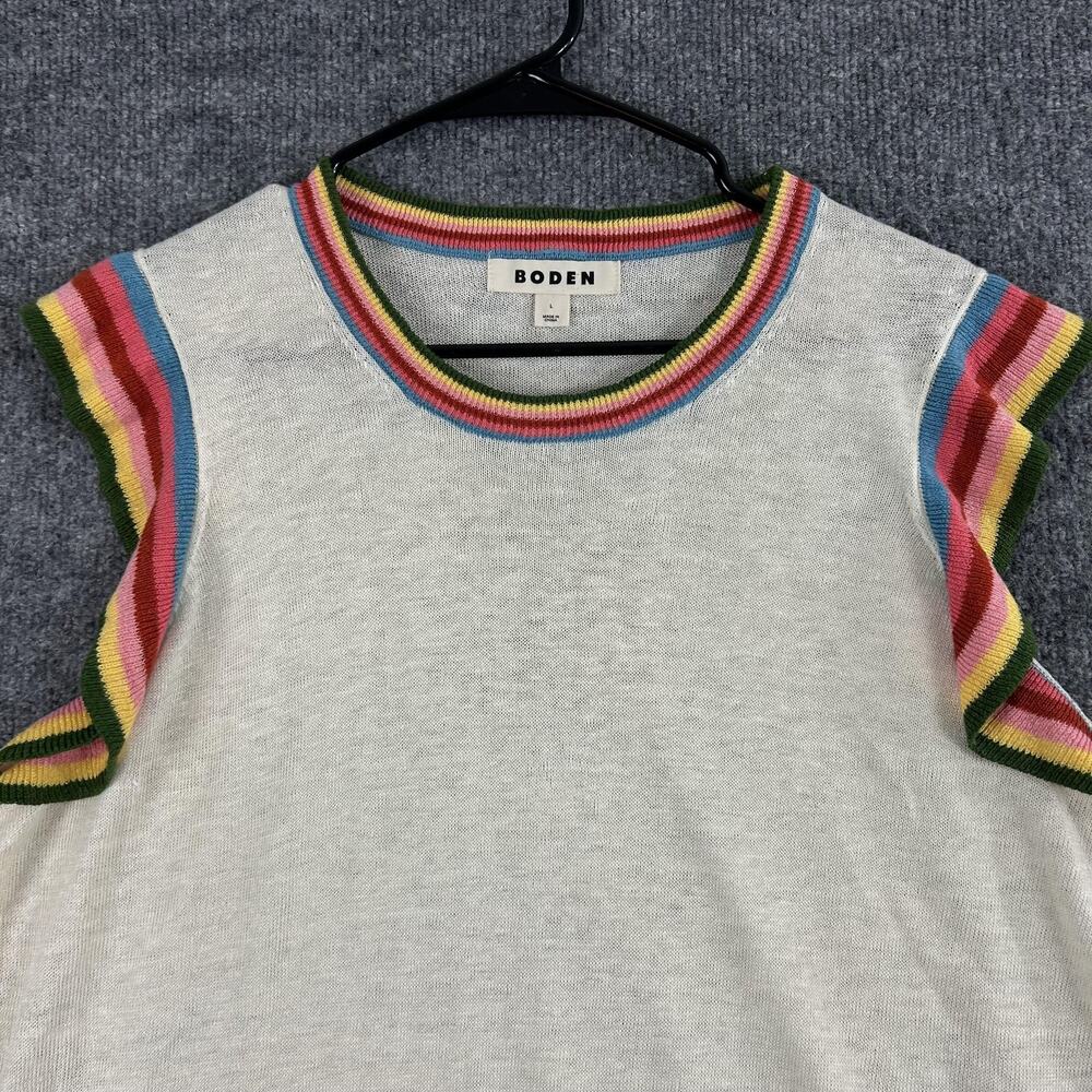Boden Top Large Cream Josie Frilled 100% Linen Tank Rainbow Ruffle Summer Casual - Picture 6 of 12